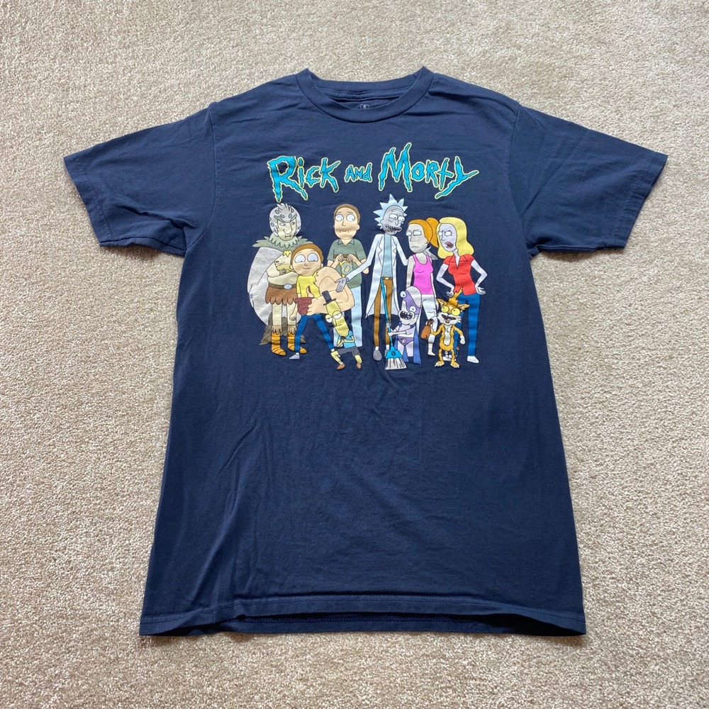 Rick and Morty Adult Swim Shirt Mens Small Navy Blue Ripple Junction Graphic Tee